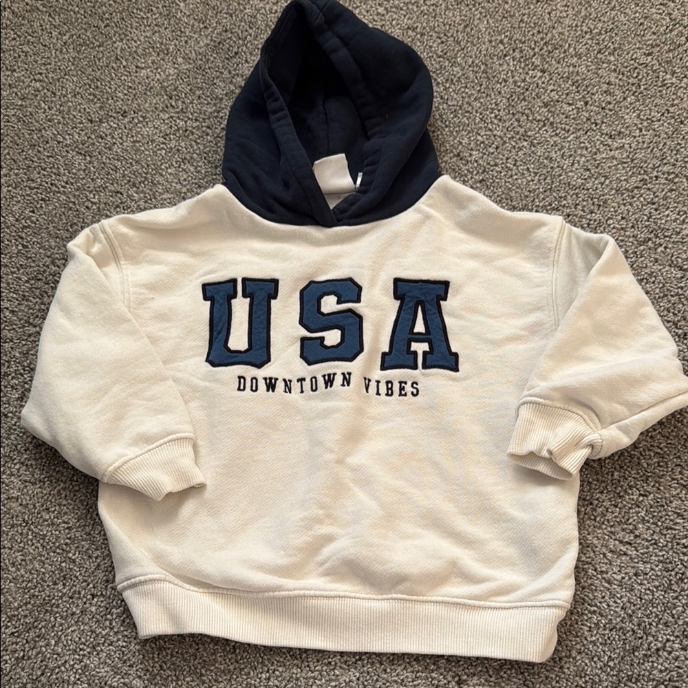 Zara Kids USA Downtown Vibes Hoodie - Cream and Navy